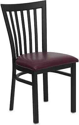 10 PACK Black School House Metal Restaurant Chair With Burgundy Vinyl Seat • $1149.95