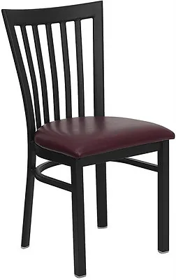 Black School House Metal Restaurant Chair With Burgundy Vinyl Seat • $119.95