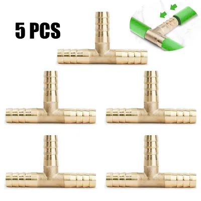 $11.48 • Buy 5 PCS - 3/8 HOSE BARB TEE Brass Pipe 3 WAY T Fitting Thread Gas Fuel Water Air##