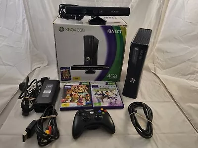 Microsoft Xbox 360 Slim Black 250GB Console KINECT BUNDLE BOXED COMPLETE Setup • $134.99