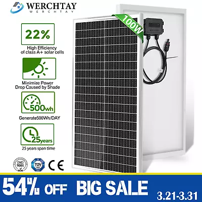 100W Watt 12V Monocrystalline Solar Panel Charger RV Camping Home Off-Grid 12BB • $52