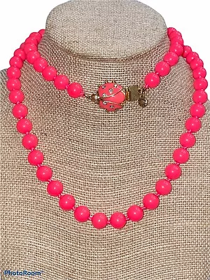 J Crew Single Strand Beaded Neon Pink Beads With Lady Bug Clasp 32” • $35