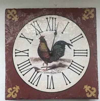 Vtg Rooster Chicken Wall Clock Handpainted Slate French Farmhouse CountryKitchen • $85