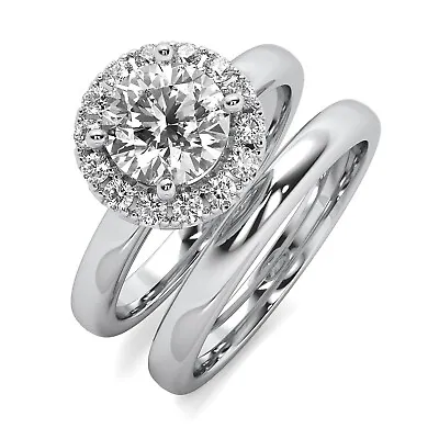 Halo Bridal Set 1.22 Ct H/VVS2 Lab Grown Round Cut Diamond Engagement Ring 14k • $2099