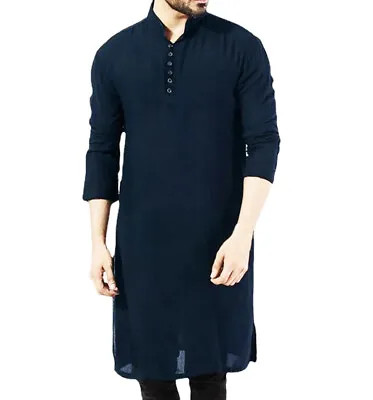 Muslim Men Saudi Arab Thobe Islamic Jubba Kaftan Dress Robe Long Sleeve Dress • £11.36