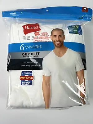 Hanes Mens V-Necks T-Shirts 6 Pack Size Med 38-40 Our Best Ring Spun Cotton A30 • $18.99