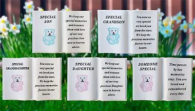 Special Grave Memorial Diamante Teddy Blue Pink Resin Book Garden Ornament • £6.49