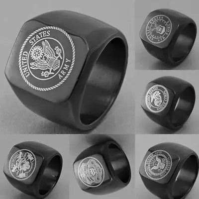 Black USA Military Ring United States Marine Corps US Army Men Signet Stainless • $9.99