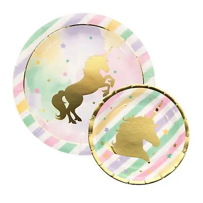 Girls Gold Magical Unicorn Sparkle Birthday Party Disposable Plates Tableware UK • £5.48