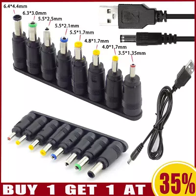 USB To DC 5V 8in1 3.5-5.5mm Jack Plug Power Cable Adapter For Notebook Laptop PC • £4.11