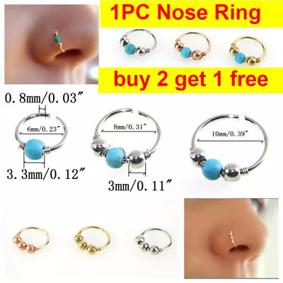 1PCS Nose Ring Round Beads Fake Nose Piercing Ring Fashion Body Piercing Jewelry • £2.10