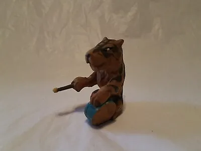 Black Forest Vintage Anri Carved Wood Tiger Figurine Miniature Drums • $39.99