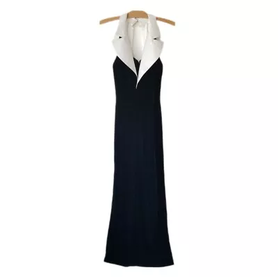 Vtg Ever Beauty Womens 10 Velvet Maxi Dress Tuxedo Evening Prom Audrey Hepburn • $45