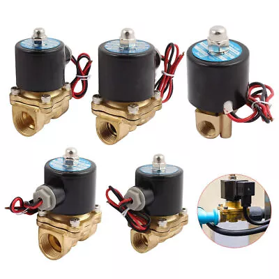 2 Way SOLENOID VALVE AIR WATER GAS OIL BRASS NORMALLY CLOSED 12V 24V 240V AC/DC • £18.62