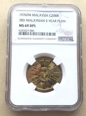 Malaysia 1976 5-Year Plan NGC 200 Ringgit MS69DPL Gold CoinUNCRare • $972