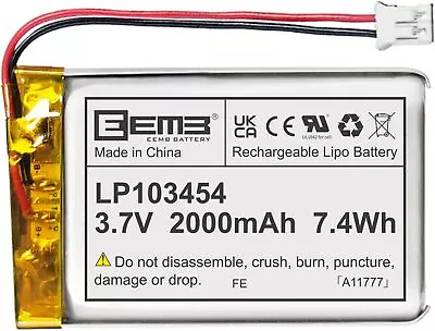 EEMB Lithium Polymer Battery 3.7V 2000mAh 103454 Lipo Rechargeable Battery • £10