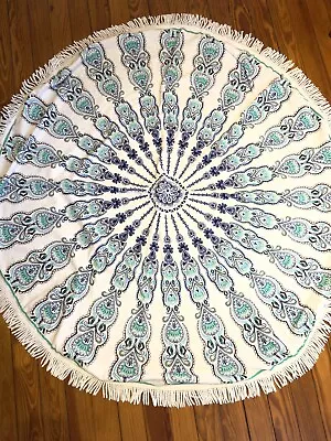 Waverly Round Tablecloth 60  Fringe TerryCloth Boho Medallion EUC Cotton • $28