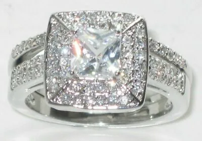 Silver Princess Ring Set Wedding & Engagement Ladies Simulated Diamonds Steel • £23.99