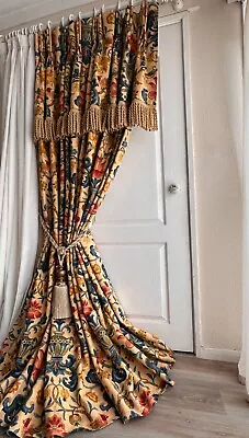 Zoffany Pompadour Lined Curtains 52 W X 92 D Beige/Gold/Indigo Pair 2 Of 2 • £850