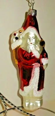 Vintage Blown Glass Santa With Color Dot Sack Christmas Tree Ornament Germany • $9.99