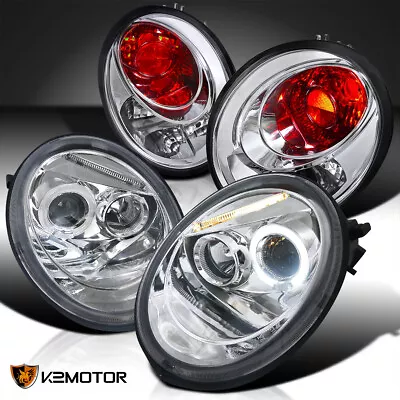 Fits 1998-2005 VW Beetle Clear LED Halo Projector Headlights+Tail Brake Lamps • $225.87