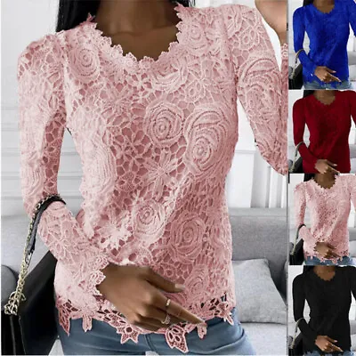 Ladies Blouse T Shirt Tee Lace Long Sleeve Woman's Tops Top Blouse Tee Shirts UK • £12.99