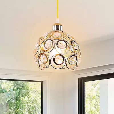 Mini Crystal Ceiling Light Gold Small Chandelier Crystals Ceiling Lamp Shade LED • £10.99