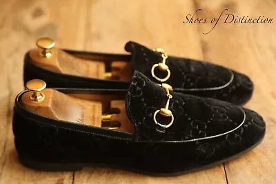 Gucci Black Velvet GG Monogram Brass Bit Shoes Loafers Men's UK 7 EU 41 US 8 • £315