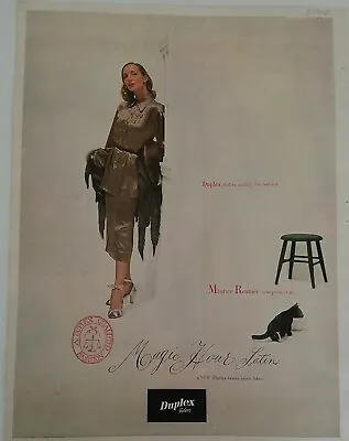 1947 Women's Maurice Rentner Duplex Satin Suit Black Cat Milk Bowl Vintage Ad • $9.99