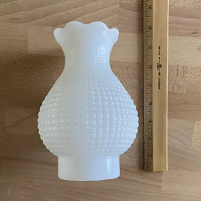 Vintage Hobnail Milk Glass Hurricane Lamp Shade Frill Top 3  Fitter 7  Tall • $35