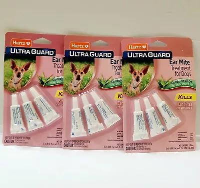 3x Hartz UltraGuard EAR MITE TREATMENT For Dogs WITH ALOE Pet Care Dog 3 Tubes • $23.99