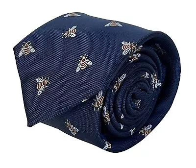 Navy Dark Blue Mens Tie With Honey Bumble-bee Design By Frederick Thomas • £15.99