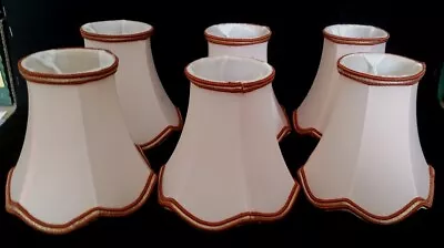 6 X Vintage Fabric Clip On Candle Lampshades - Scallopped Rim Blush (bc)* • £25