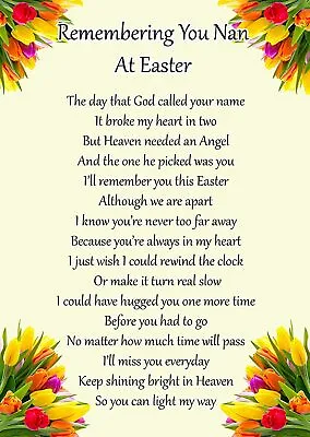 Remembering You Nan At Easter Memorial Graveside Poem Card & Free Stake F167 • £3.29