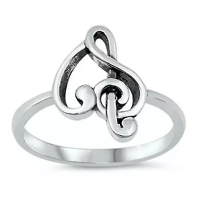 925 Sterling Silver Heart And Music Note Fashion Ring New Size 4-10 • $14.84