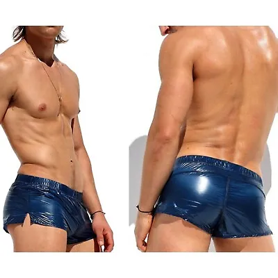 Men Gym Athletic Shorts Shiny Metallic Underpants Low Rise Fitness Trunks Male • $7.44