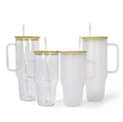 32oz Or 40oz Sublimation Clear Or Frost Glass Tumbler Mug Cup With Bamboo Lid • $17.59