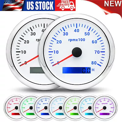 85mm Marine Tachometer 0-8000RPM Gauge With Digital LCD Hour Meter For Car Truck • $27.39