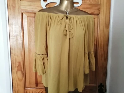 £0.99 • Buy *NEW LOOK* Size 14 Mustard Wide Sleeve Gypsy Top VGC*