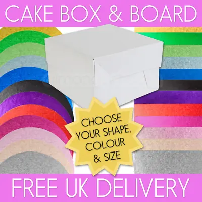 Coloured Cake Drum Board And White Cake Box And Lid Choose Shape Colour And Size • £4.20