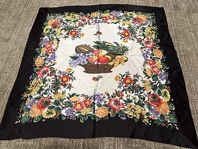 World Museum Collection Flower Fruit Basket Silk Scarf Wrap 35  Square Korea Ln • $24.95