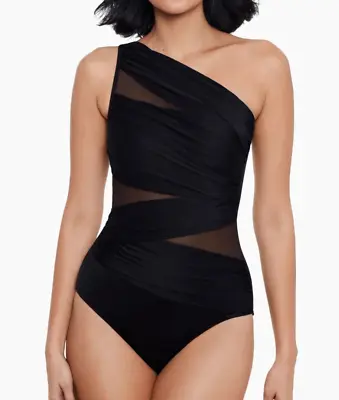 NEW MIRACLESUIT 'Network Jena' 1-Shoulder 1-Pc Swimsuit Size 14 Black #6516615 • $72.99