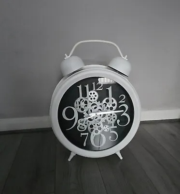 Vintage Huge Alarm Clock Style Retro White Oversize Moving Cogs • $63.13