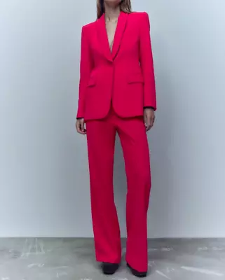 Zara Women New Dinner Jacket Blazer With Tuxedo Collar Neon Fuchsia 7995/483 S • £123.48