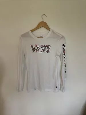 Ladies Vans White Long Sleeve Cotton Top Size XS Uk Size 6-8 Floral Skateboard • £9.50