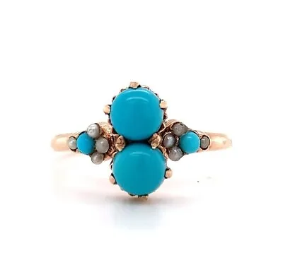 10k Rose Gold Victorian Turquoise / Glass And Seed Pearl Ring Jewelry (#J5620) • $571.50