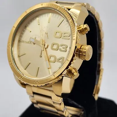 DIESEL Gold Tone Oversized Quartz Chronograph DZ4268 Wrist Watch For Men • £155