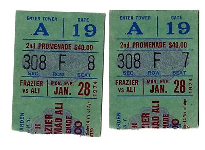 Original Madison Sq. Garden Ticket Stubs (2) Ali-Frazier 28 January 1974 Rematch • $1800