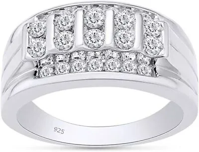 1ct Lab Created Moissanite Mens Wedding Band Ring Sterling Silver • $168.98