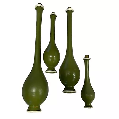 Vintage MCM Mid Century Chalkware Green Genie Bottle Vases Wall Decor Set Of 4 • $82